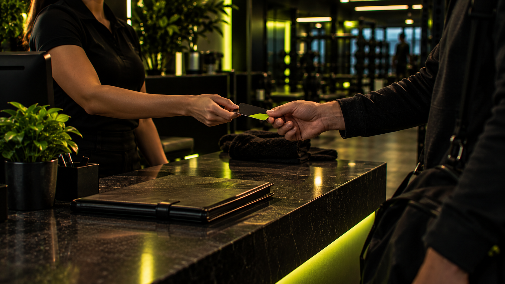 Taking back an access card at a gym front desk